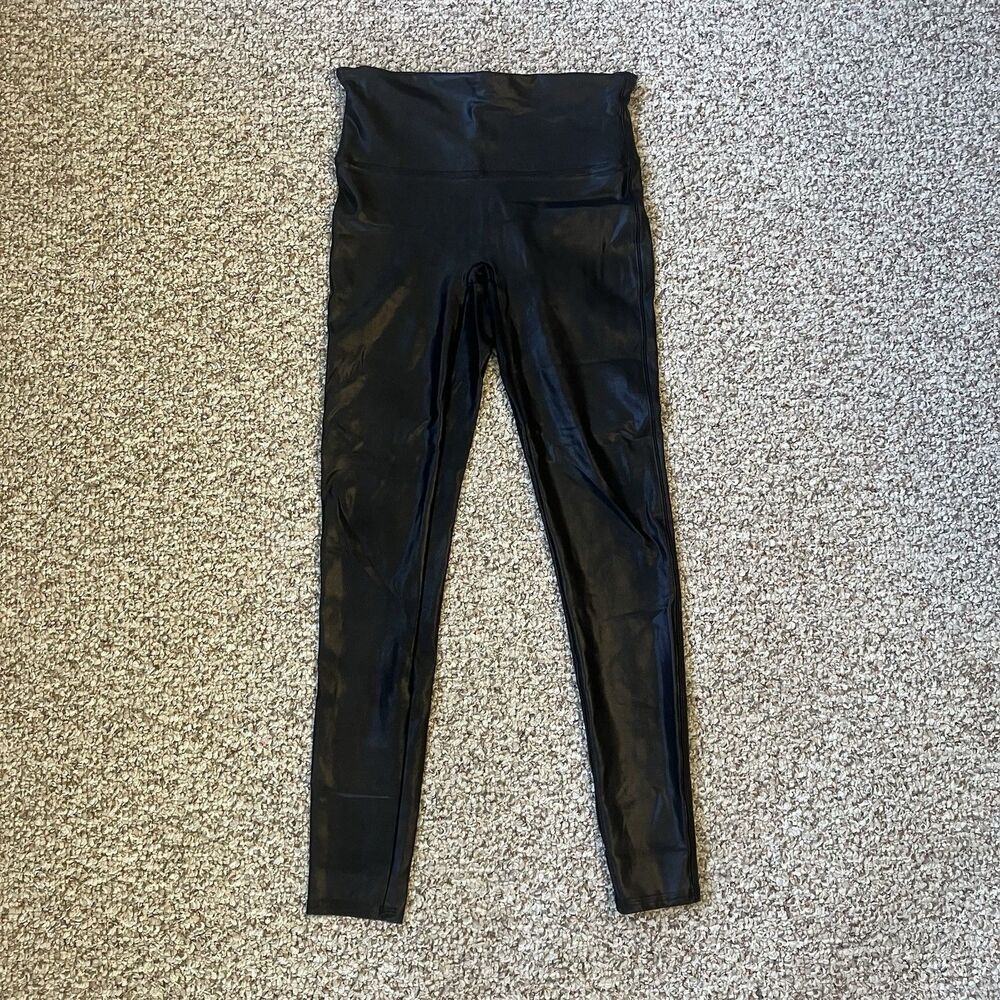 Spanx Womens Nylon Black Leggings Size M Faux Leather Stretch Punk Y2K 90s Rock
